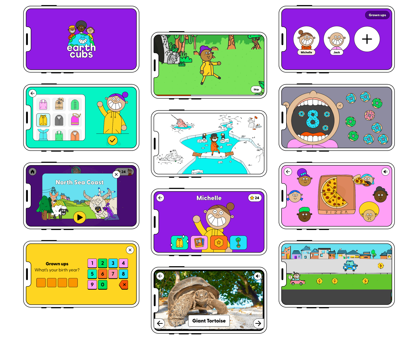 Earth Cubs app design screens