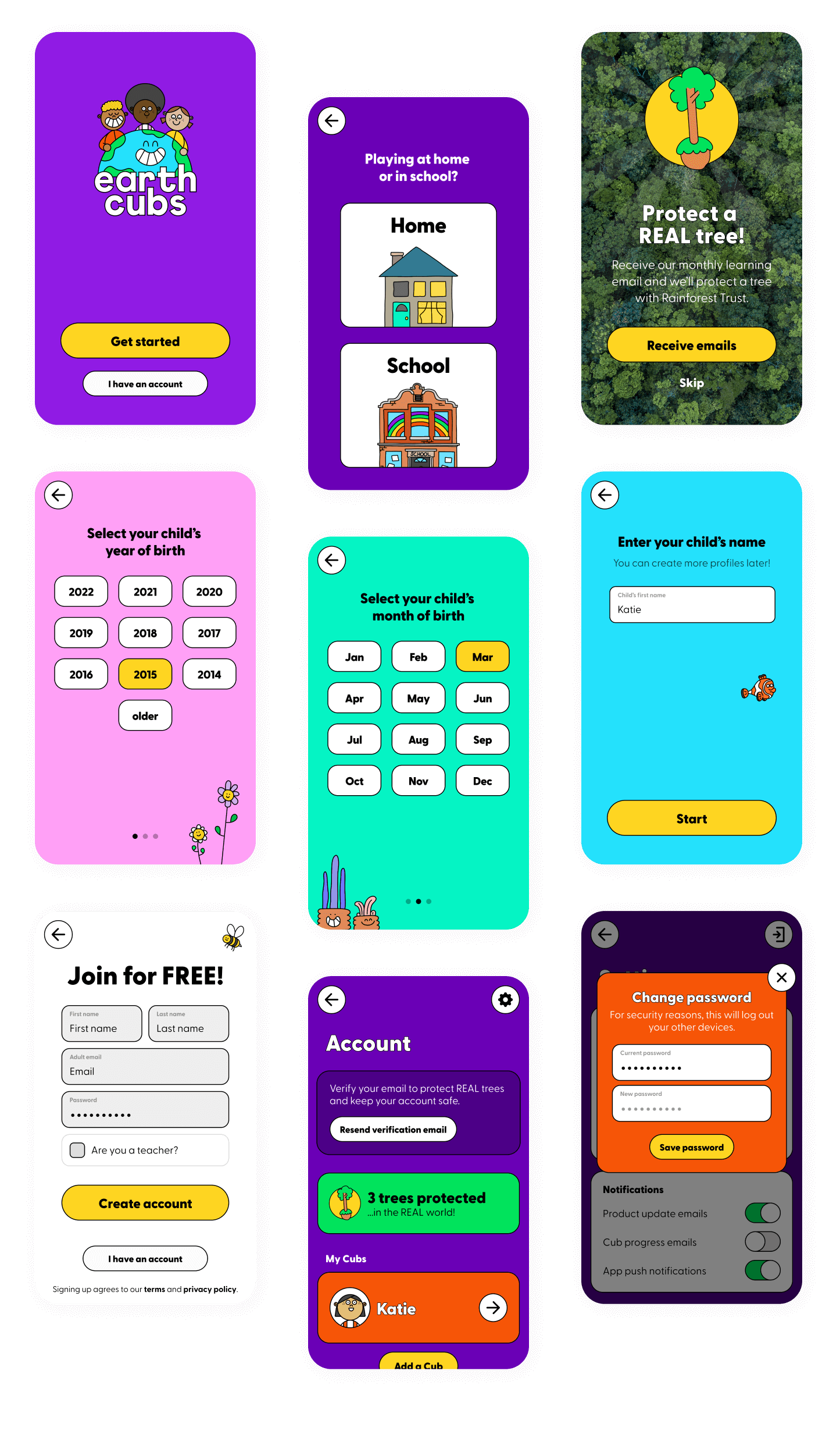 Earth Cubs Onboarding screen designs