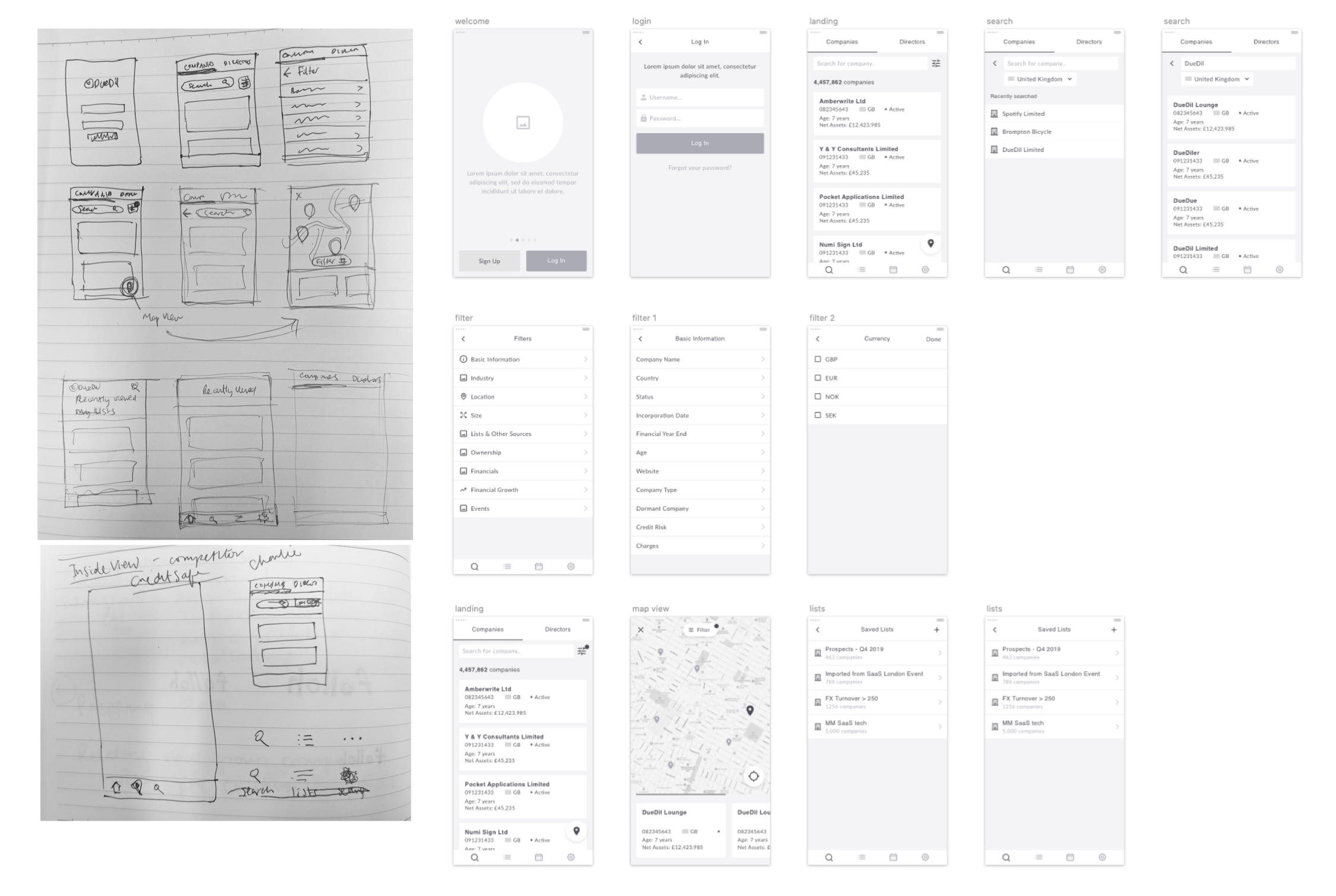 DueDil wireframes